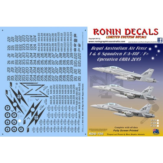 Hi Resolution Raaf Decals Decals for 1/72 RAAF 1 & 6 Squadron F/A-18F w/Op Okra 2015-18 Ronin ...