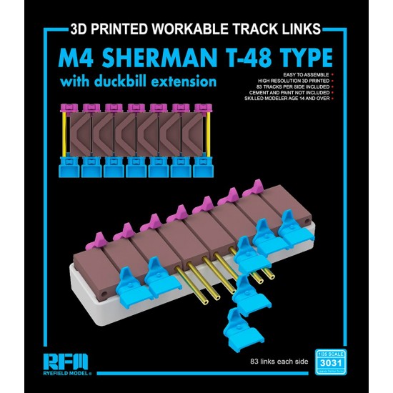1/35 M4 Sherman T-48 Type Workable Tracks with Duckbill Extension (3D Printed)