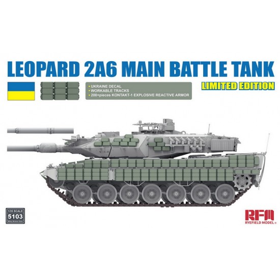 1/35 Leopard 2A6 w/Ukraine Decal, Kontakt-1ERA, Workable Tracks