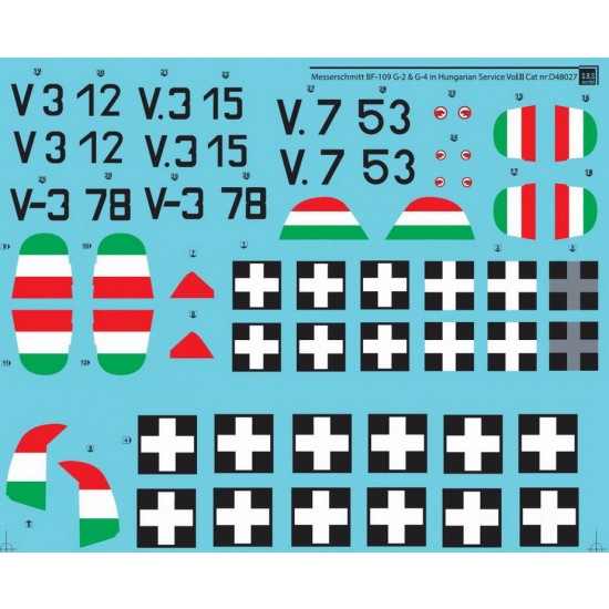 Decals for 1/48 WWII Messerschmitt Bf-109G-2, G-4 in Hungarian Service