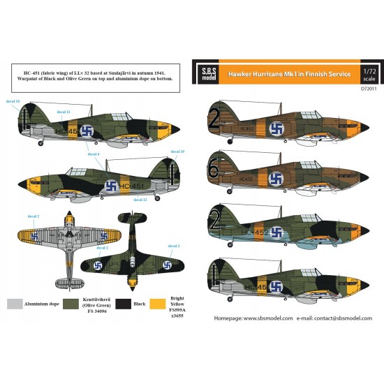 1/72 Hawker Hurricane Mk.I in Finnish Service Decals for Airfix/Hasegawa kit