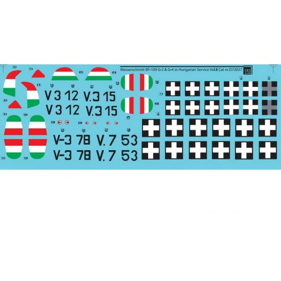 Decals for 1/72 WWII Messerschmitt Bf-109G-2, G-4 in Hungarian Service