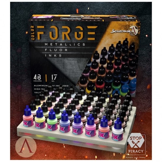 Acrylic Paints Set - Colour Forge Metallics Fluor Inks (48x 17ml w/Tray)