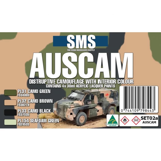 Acrylic Lacquer Paints Set - Australian Camo Disruptive & Interiors Updated (4x 30ml)