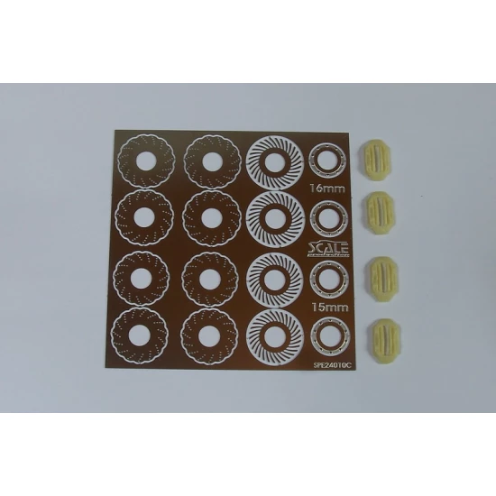 1/24 Drilled Brake Disc Set 16mm + 15mm with 4 Brake Calipers