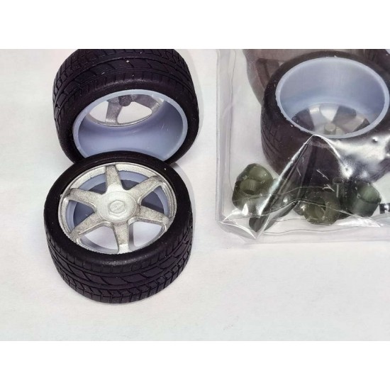 1/24 1/25 [18" rotiform Six] Wheels w/Low Profile Bridgestone Tyres (4 wheels)
