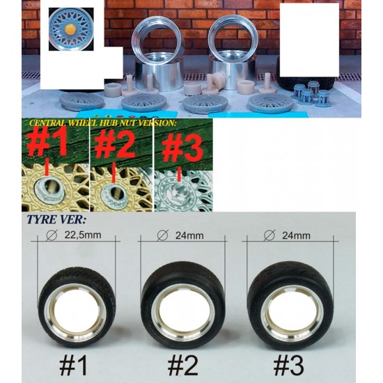 1/24 1/25 16" BBS RM Wheels w/#1 Hexagon Hub Nut & Sretch Wall Tyres