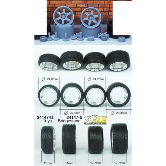 1/24 17" Volk Racing TE37V Wheels with Bridestone Tyre