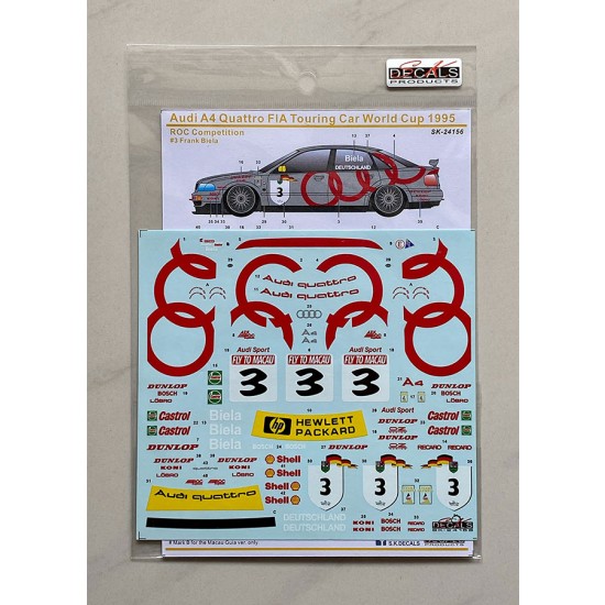 1/24 Audi A4 Quattro FIA Touring Car World Cup 1995 ROC Competition Decal