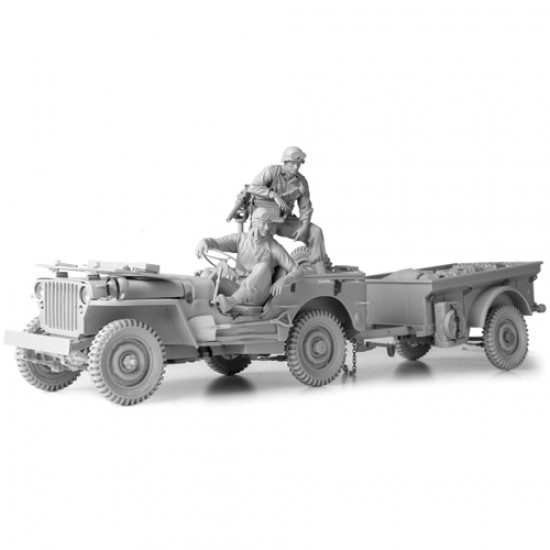 1/16 WWII US Army 1/4 Ton 4X4 Truck & T-3 Trailer Resin Kits with Driver & Gunner
