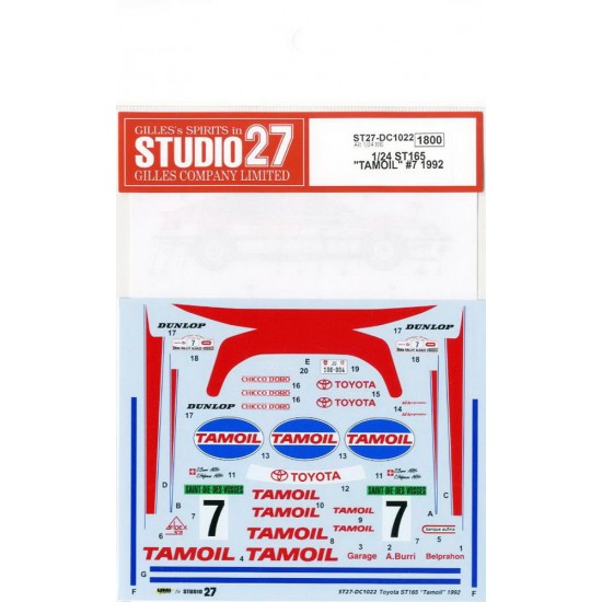 Decals for 1/24 Toyota Celica GT-FOUR ST165 "TAMOIL" #7 Rallye Alsace-Vosges 1992