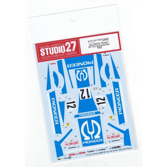 1/24 Ferarri 308GTB "Pioneer" #12 Tour de France Auto 1982 Decals for Revell #07302/07316