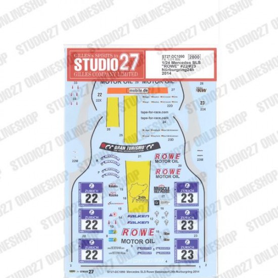 1/24 Mercedes SLS 'ROWE' Nur24H 2014 Decal for Fujimi #123929