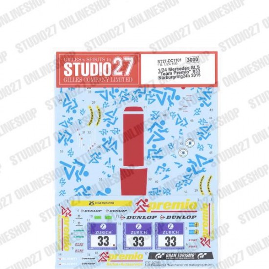 1/24 Mercedes SLS 'Team Premio' #33 Nurburgring24h 2015 Decal for Fujimi #125657