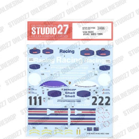 1/24 962C #1/#2 WEC 1986 Detail parts for Hasegawa kit