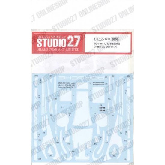 1/24 911 GT3 RS 992 Dress Up Decal #A for Tamiya kit