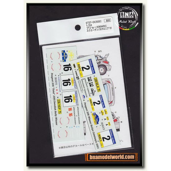 Decals - 1/24 PEUGEOT 206 WRC CATALUNYA/SWEDISH 2001 for Tamiya #24221