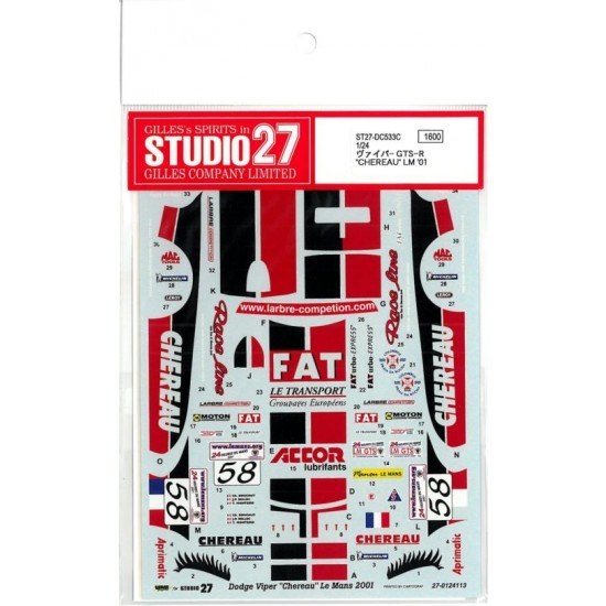 1/24 Viper GTS-R Chereau LM 2001 Decals