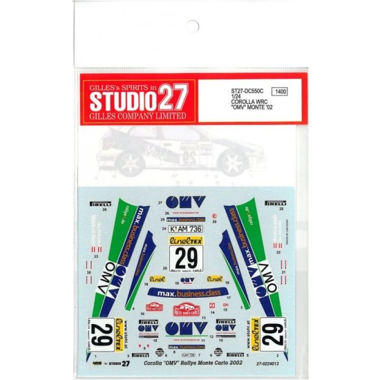 1/24 Toyota Corolla WRC "OMV" Monte 2002 Decals
