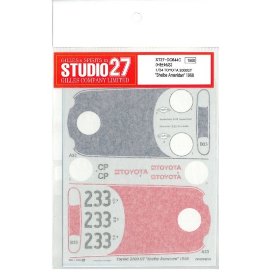 1/24 Toyota 2000GT Shelby America 1968 Decals