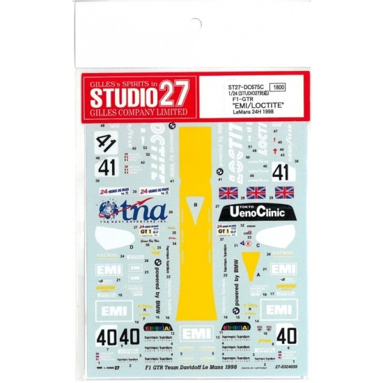 1/24 McLaren F1-GTR EMI/Loctite LM (LeMans) 1998 Decals