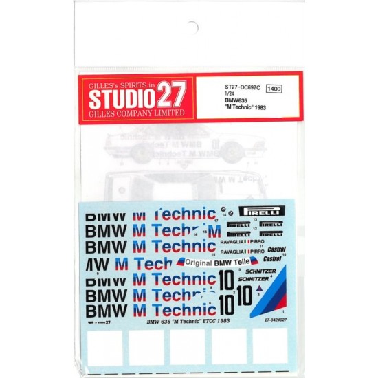 1/24 BMW 635CSi M Technic ETCC 1983 Decals