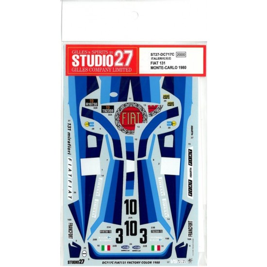 1/24 Fiat 131 Factory Colour Monte Carlo 1980 Decals for Italeri kit
