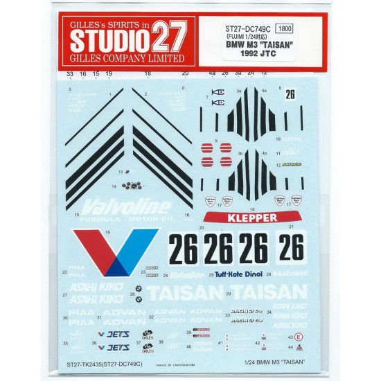 1/24 BMW M3 "TAISAN" JTC 1992 Decals