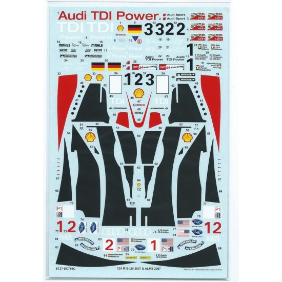 1/24 Audi R10 LM 2007 / ALMS 2007 Decals for Revell kit