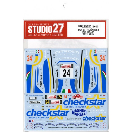 1/24 Citroen DS3 #24 ITALIA WRC 2012 Decals for Heller kit