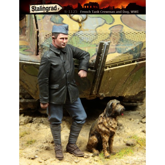 1/35 WWI French Tank Crewman and Dog (1 Figure+1 Dog) Stalingrad 1125
