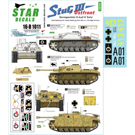 Decal for 1/16 StuG III Ostfront - StuG-Abteilung 191, Panzer Abt 302, 1. Ski-Jager Divi