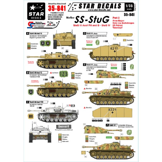 1/35 Decals for Waffen SS StuG #2 - StuG III Ausf.F/8 / Ausf G / StuG IV