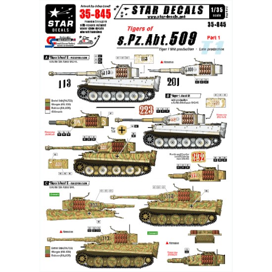 1/35 Decals for Tigers of s.Pz.Abt.509 #1 - Tiger I Mid and Late Production