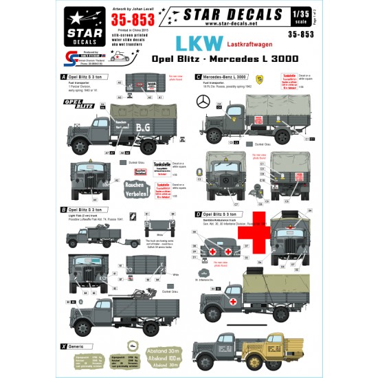 1/35 Decals for LKW Lastkraftwagen Opel Blitz and Mercedes-Benz L 3000