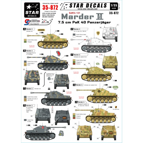 1/35 Decals for Panzerjager Marder II Ausf.D 7.5cm PaK 40 SdKfz.131 on the Eastern Front