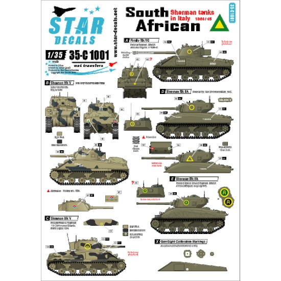 1/35 Decals for South African Sherman Tanks in Italy 1944-45 - Sherman Mk III/Mk IIA, etc