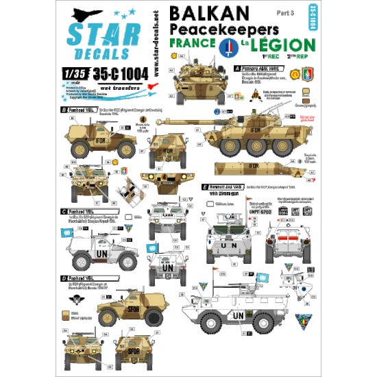 1/35 Decals for Balkan Peacekeepers #3 France 1er REC & 2eme REP,Panhard VBL,VAB,AMX-10RC