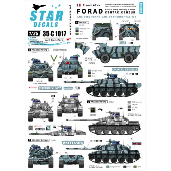 1/35 Decals for French AFVs FORAD Training Centre AMX-30 B2, AMX-30 B2 BRENNUS and VAB 4x4