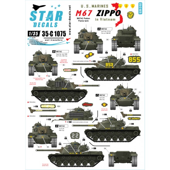 1/35 Decals for US Marines M67 Zippo