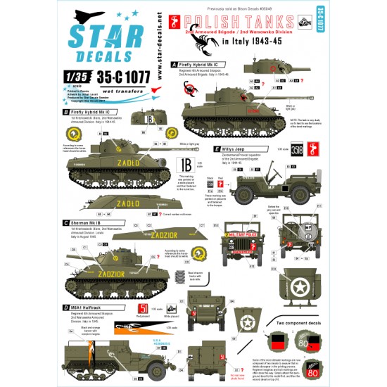 1/35 Decals for Polish Tanks 2nd Armoured Brigade/2nd Warsawska Division in Italy 1943-45