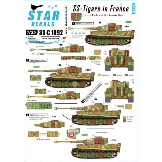 Decals for 1/35 SS-Tigers in France Vol.4 - 2.Kompanie s.SS PzAbt 102 Normandy 1944