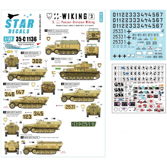 Decals for 1/35 SS-Wiking #3 PzKpfw IV Ausf J, SdKfz 11, SdKfz 251