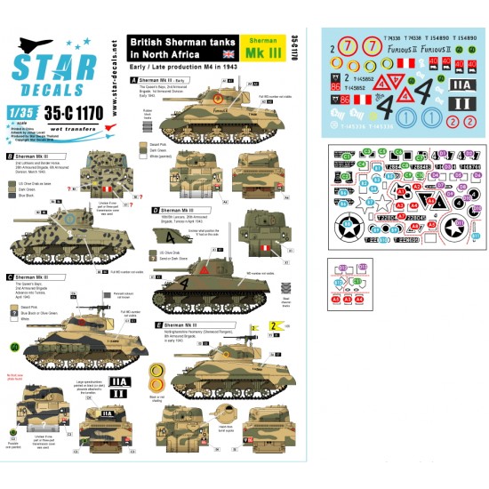 Decals for 1/35 Sherman Mk III in 1943 - British Sherman Tanks in North Africa