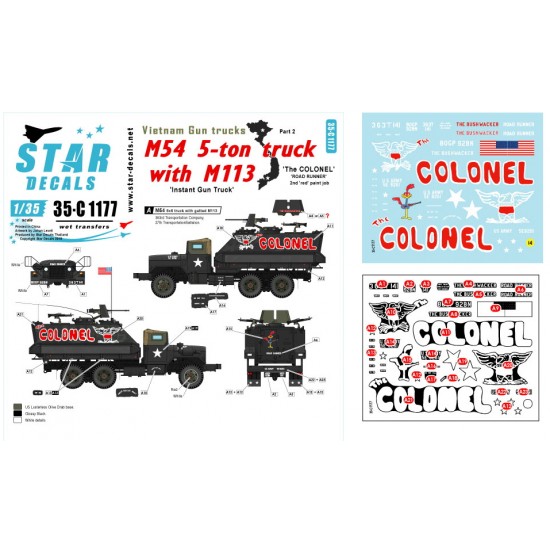 Decals for 1/35 Vietnam Gun Trucks #2 US M54 5-ton Truck with M113 "THE COLONEL" (red)