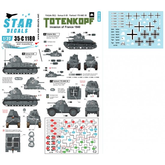 Decals for 1/35 SS-Totenkopf Invasion of France 1940 PzKpfw 35(t) S-35 Somua Panhard 178