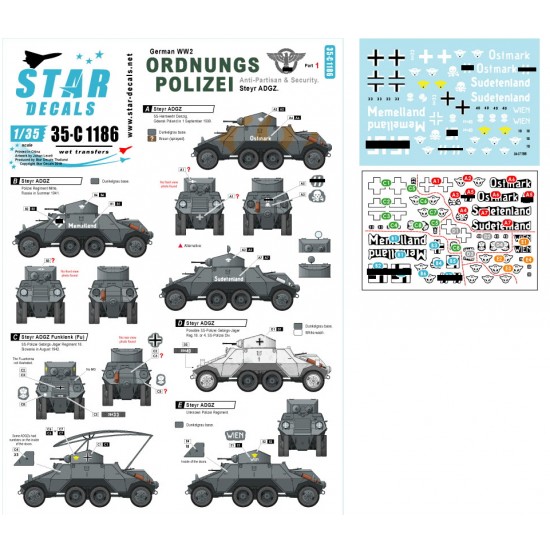 Decals for 1/35 Ordnungs Polizei #1 ADGZ 8x8 Armoured Car Anti Partisan & Security
