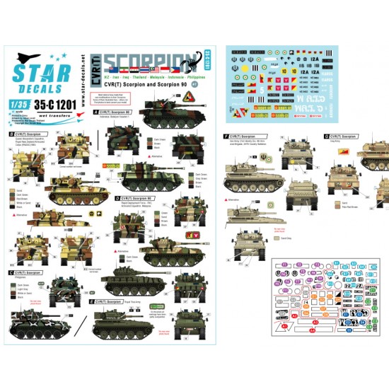 Decals for 1/35 CVR(T) Scorpion #1 NZ, Iran, Iraq, Thailand, MY, Indonesia, Philippines