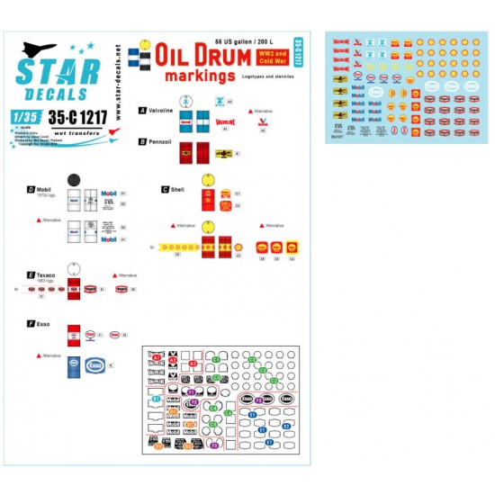 Decals for 1/35 WWII & Cold War Oil Drum Markings Commersial 55 gallon / 200 litres