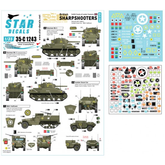 Decals for 1/35 British Sharpshooters 75th D-Day Special Shermans and AFVs of 3rd/4th CLY